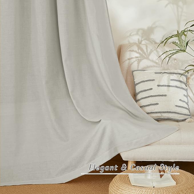 NICETOWN Rustic Linen 132 inch Long Curtains for Living Room, Grommet Privacy Added Thick Linen Weave with Light Filter Window Curtains & Drapes for Bedroom, Gray, W55 x L132, 2 Panels