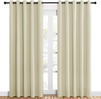 NICETOWN Room Darkening Draperies Window Curtain Panels, Thermal Insulated Grommet Room Darkening Curtains for Bedroom (Beige, 2 Panels, W60 x L84 -inch)