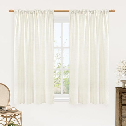 LAMIT Cream Linen Curtains 54 Inch Length 2 Panels, Light Filtering Faux Linen Textured Panels Rod Pocket Neutral Privacy Drapes for Window/Loft Room/Bedroom, 42 x 54 Inch