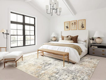 UERMEI 5x8 Area Rug Living Room Rugs - Washable Neutral Modern Abstract Soft Thin Large Rug Indoor Floor No Slip Rug Carpet for Bedroom Under Dining Table Home Office Decor - Golden Grey