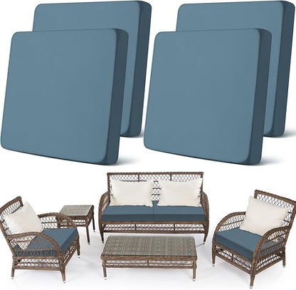 Newwiee Set of 4 Stretch Patio Cushion Covers Sofa Couch Seat Chair Slipcovers Cushion Cover Replacement Furniture Protector for Pets Washable(Dusty Blue,Seat Cover,Solid)