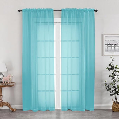 OWENIE Sheer Aqua Curtains for Bedroom Living Room 78 Inches Long 2 Panels Set, Soft Solid Light Filtering Sheer Curtain Rod Pocket Clear Drapes for Window Sliding Door, Aqua, Each 42 x 78 Inch
