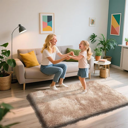 Shag Area Rug for Bedroom 3x5,Fluffy Area Rugs for Living Room,Soft Fuzzy Rug Non-Shedding Indoor Plush Carpet for Kids Bedroom Nursery Dorm Home Decor,Tie-Dyed Beige