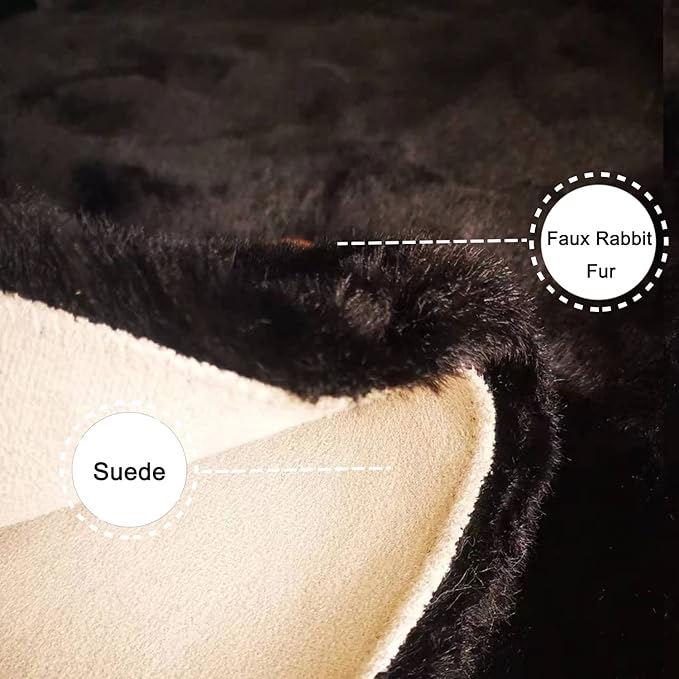 Ghouse Ultra Soft Faux Rabbit Fur Rug, Machine Washable Area Rugs for Bedroom Fluffy Rugs for Living Room, No-Shedding Carpet Sheepskin Runner Rugs Black 2 x 8 Feet