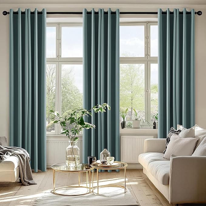 MIULEE Dusty Blue Blackout Curtains for Bedroom Living Room 84 Inches Long 2 Panels, Thermal Insulated Room Darkening Drapes Solid Grommet Noise Reduction Light Blocking Window Treatments 40x84 inch