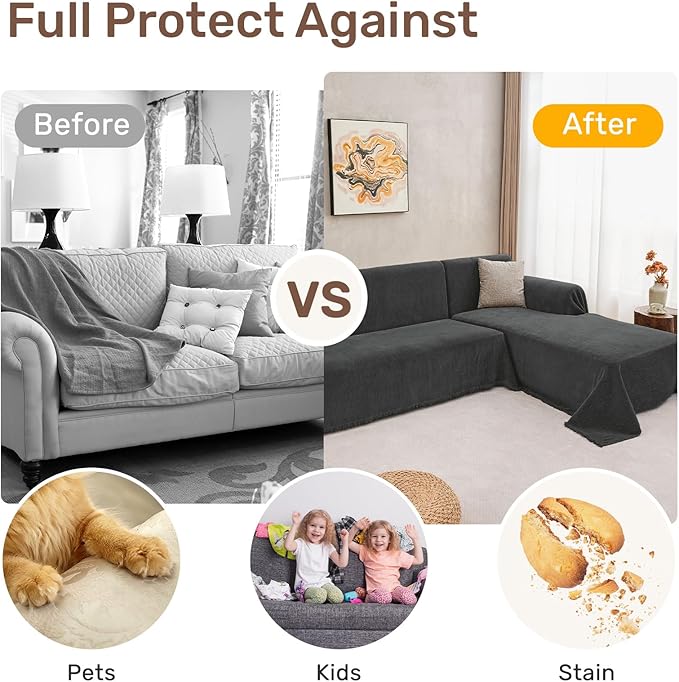 Sectional Couch Covers, 2 Pieces Washable L Shaped Couch Covers Sofa Blanket for Dogs Pet Friendly Sectional Sofa Slipcovers Furniture Covers,71"x 110"+ 71"x 118",(X-Large,Charcoal Gray)