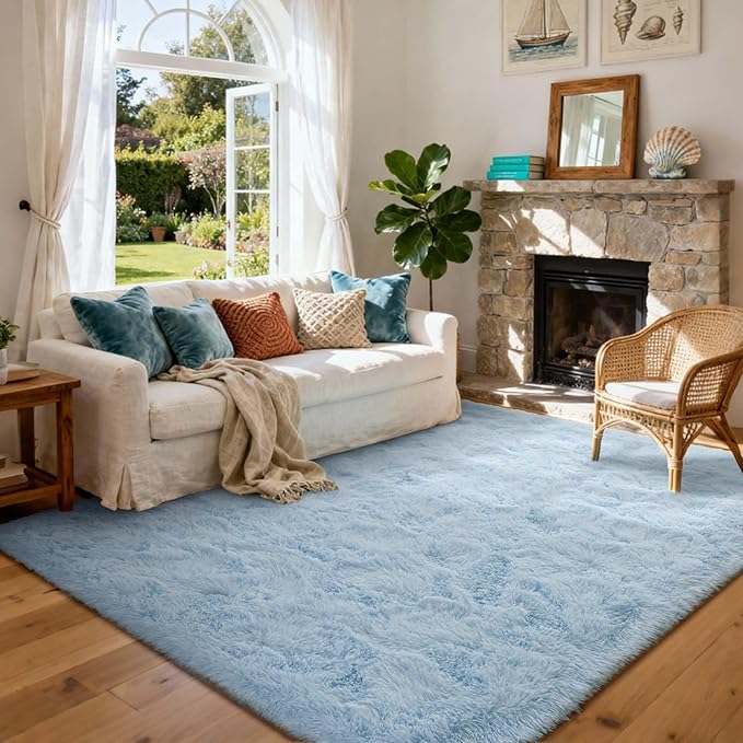 5x7 Ft Shag Area Rug for Bedroom, Ultra Soft Fluffy Furry Rugs for Living Room Indoor Floor, Aesthetic Carpet for Kids Home Decor (Light Blue)