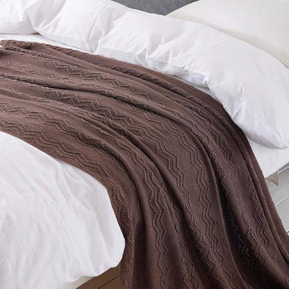 BOURINA Brown Throw Blanket 50x60 Inches Throw Textured Solid Soft Sofa Couch Decorative Knit Blanket