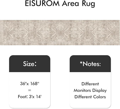 Washable 3x14 Runner Rug - Non-Slip Vintage Runner Rug for Entryway Low-Pile Medallion Long Rugs for Hallway Waterproof Traditional Runner Rugs Indoor Thin Rug for Kitchen (Beige)