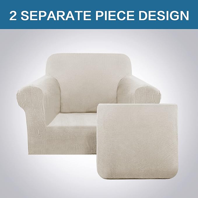 H.VERSAILTEX 2-Pieces Armchair Cover Chair Slipcovers with Arms Furniture Protector Cover Fit Armchair Width Up to 47 Inch, Jacquard Spandex Couch Covers Armchair Slipcover - Island Fossi, Chair