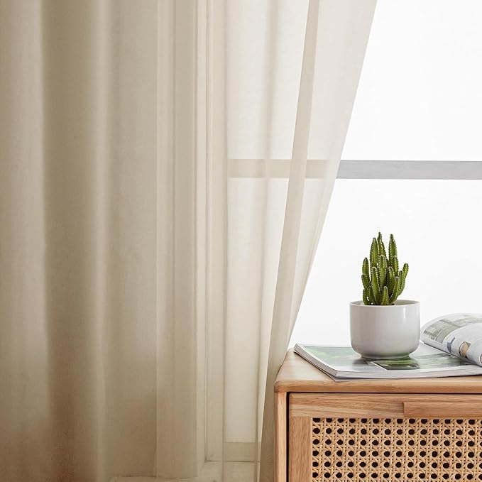 Aiyufeng Taupe Sheer Curtains 54 Inches Long 2 Panels Set, Semi Transparent Voile Rod Pocket Sheer Window Drapes for Bedroom Bed Canopy Living Room Dining Wedding Party Backdrop, 42W x 54L inch