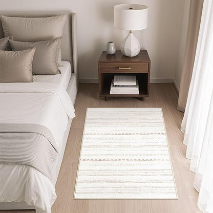 Nakagishi 2X3 Rug Washable Area Rug: Small Soft Boho Farmhouse Neutral Moroccan Non Slip Indoor Low Pile Accent Floor Throw Carpet for Bedroom Bathroom Entryway Kitchen Hallway Closet Home- Brown