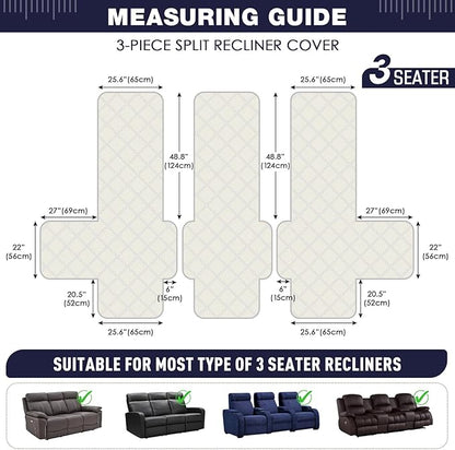 TAOCOCO 100% Waterproof Recliner Sofa Covers 3 Seater, Split Couch Covers for Reclining Couches for Kids Pets, Non Slip Reclining Couch Covers Furniture Protector with Straps(3 Seater, Navy Blue)