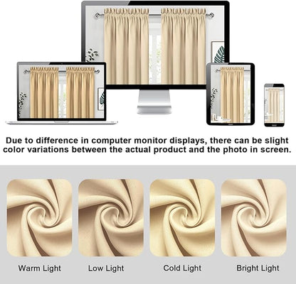 DWCN Blackout Curtains for Living Room Thermal Insulated, Energy Saving & Noise Reducing Bedroom Curtains, Beige, W 70x L 72 Inch, Set of 2 Rod Pocket Curtain Panels