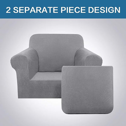 H.VERSAILTEX 2-Pieces Armchair Cover Chair Slipcovers with Arms Furniture Protector Cover Fit Armchair Width Up to 47 Inch, Jacquard Spandex Couch Covers Armchair Slipcover - Dove, Chair