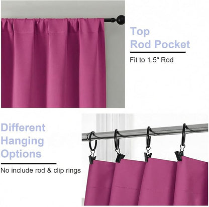Simplebrand Ava Hot Pink Short Blackout Curtains for Bedroom 54 Inches Long 2 Panels Set, Solid Thermal Insulated, Energy Saving Window Treatment Curtains Blackout Drapes, W40 x L54 Inch