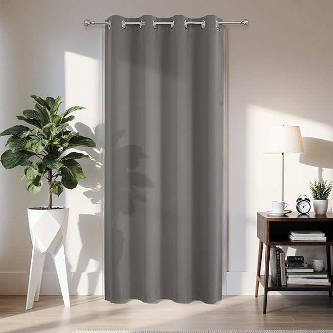 Joydeco Blackout Door Curtain for Doorway Privacy 84 Inches Long, Grommet Closet Curtain for Open Closet, Room Divider for Bedroom Living Room (Light Grey, 52Wx84L, 1 Panel)