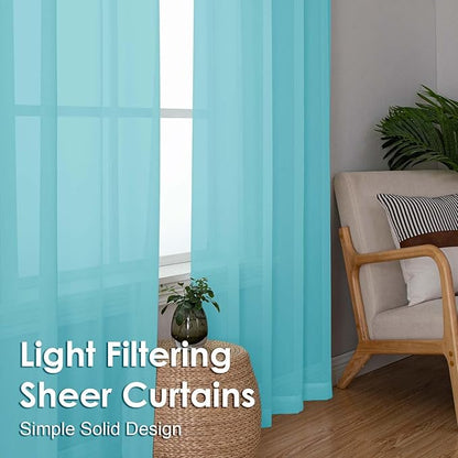 OVZME Sheer Curtains 84 Inches Long 2 Panels Set, Light Filtering Transparent Lightweight Soft Window Treatment Panels for Study Room Living Room Guest Room, Each 42W x 84L Inches, Aqua