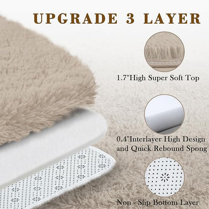 3x5 Rug, Bedside Preppy Dorm Area Rug, College Essentials Small Carpets for Bedroom, Anti Slip Living Room Rugs Home Decor(Beige, 3 x 5)