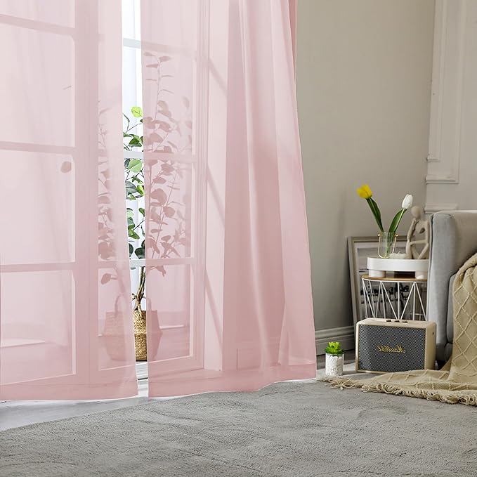 Lecloud Blush Pink Sheer Curtains 78 Inches Long 2 Panels, Modern Airy Voile Solid Curtains, Transparent Aesthetic Windows Decor Drape with Rod Pocket for Bedroom Living Room, Each 42" W x 78" L