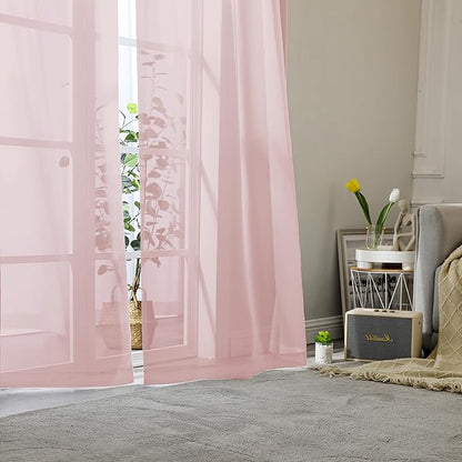 Lecloud Blush Pink Sheer Curtains 78 Inches Long 2 Panels, Modern Airy Voile Solid Curtains, Transparent Aesthetic Windows Decor Drape with Rod Pocket for Bedroom Living Room, Each 42" W x 78" L