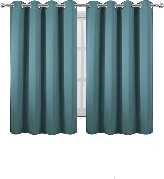 LEMOMO Blackout Curtains 52 x 45 inch/Sea Teal Curtains Set of 2 Panels/Thermal Insulated Room Darkening Bedroom Curtains