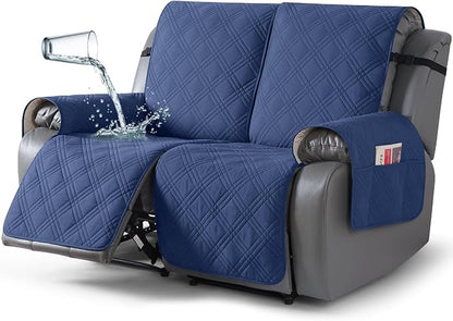 TAOCOCO 100% Waterproof Loveseat Recliner Covers 2 Seater, Split Loveseat Covers for Reclining loveseat, Non Slip Reclining Couch Cover with Double Straps for Kids, Pets(2 Seater, Ocean Blue)