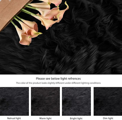 ORINOVA Black Round Rugs 6ft Fluffy Washable Faux Sheepskin Shaggy Fur Rugs for Bedroom Plush Shag Rug for Living Room Nursery Large Circle Rug