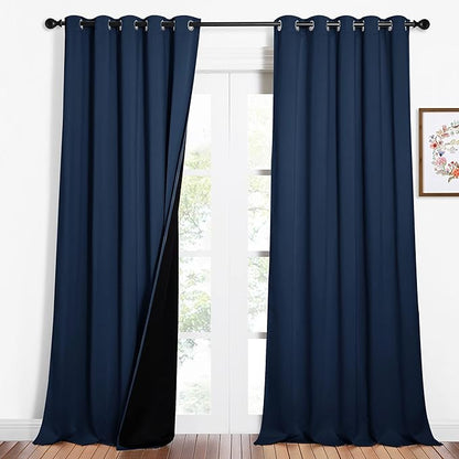 NICETOWN 100% Blackout Blinds, Laundry Room Decor Window Treatment Curtains, Thermal Insulated Energy Smart Drapes and Draperies for Villa, Hall and Studio, Navy Blue, Set of 2, 62 inches x 95 inches