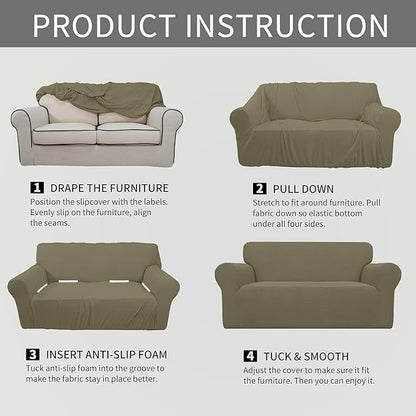 Easy-Going Stretch Oversized Loveseat Slipcover 1-Piece Sofa Cover Furniture Protector Couch Soft with Elastic Bottom for Kids Polyester Spandex Jacquard Fabric Small Checks Khaki