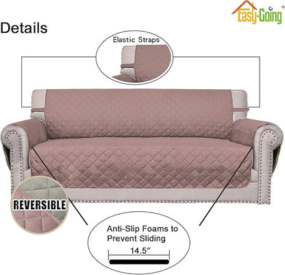 Easy-Going Sofa Slipcover Reversible Loveseat Sofa Cover Couch Cover for 2 Cushion Couch Furniture Protector with Elastic Straps for Pets Kids Dog Cat (Oversized Loveseat, Pink/Beige)