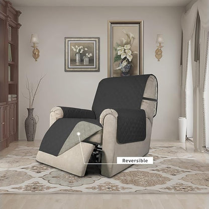 Easy-Going Recliner Chair Slipcover Reversible Sofa Cover Water Resistant Couch Cover Furniture Protector with Elastic Straps for Pets Dog (Recliner 22 inch, Dark Gray/Beige)