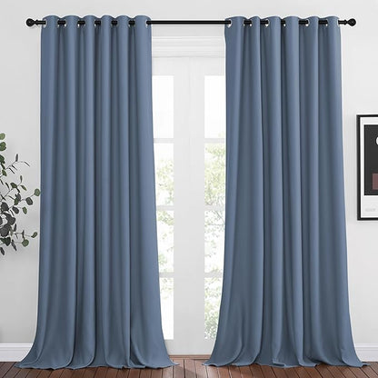 NICETOWN Patio Blackout Curtain Panels - Thermal Insulated Grommet Blackout Drapes Light Blinds Room Darkening Window Treatments for Villa/Cottage (2 Panels, W80 x L95, Stone Blue)