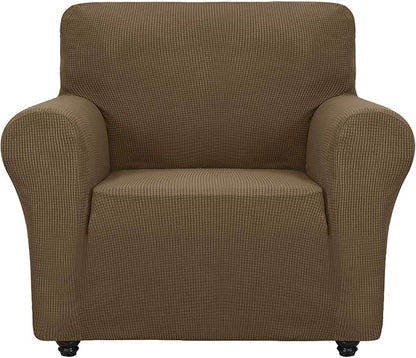 ZNSAYOTX Super Stretch Chair Slipcover Universal Sofa Chair Covers for Living Room Dogs Pet Furniture Protector Spandex Armchair Slipcovers with Anti Slip Foam Sticks (Brown, Chair)