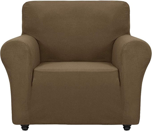 ZNSAYOTX Super Stretch Chair Slipcover Universal Sofa Chair Covers for Living Room Dogs Pet Furniture Protector Spandex Armchair Slipcovers with Anti Slip Foam Sticks (Brown, Chair)