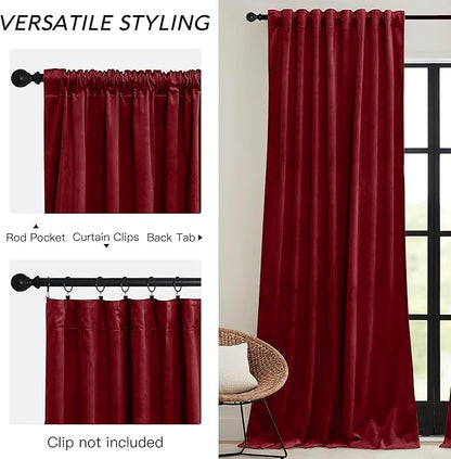RYB HOME Red Velvet Curtains 84 inches - Darkening Curtains for Bedroom, Thermal Insulated Window Drapes for Living Room Dinning Room Theater, Width 52 x Length 84 inch, Red, 2 Panels