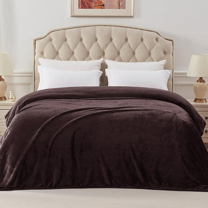 Exclusivo Mezcla Fleece Blanket King Size for Bed, Super Soft and Warm, All Season, Cozy, Plush, Lightweight, 90x104 Inches, Coffee