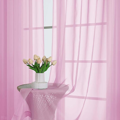 OVZME Light Pink Sheer Curtains 63 Inches Long 2 Panels Set, Light Filtering Sheer Curtains for Living Room Bedroom 59 Inch Extra Wide, Modern Voile Filmy Rod Pocket Window Drapes, 59Wx63L Inches