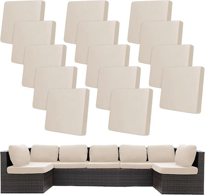 14 Pcs Stretch Patio Cushion Covers,Outdoor Couch Covers Replacement,Outdoor Couch & Sofa Slipcovers,for Patio Furniture Cushion Covers,Washable Reusable Furniture Protector (Beige,Cover Only)