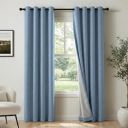 100% Blackout Shield Curtains, Blue, 50''W x 84''L, 2 Panels, Grommet Top, Thermal Insulated, Full Light Blackout, Living Room/Bedroom