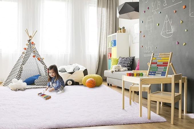 TWINNIS Super Soft Shaggy Rugs Fluffy Carpets, 5x8 Feet, Indoor Modern Plush Area Rugs for Living Room Bedroom Kids Room Nursery Home Decor, Upgrade Anti-Skid Rectangular Fuzzy Rug, White