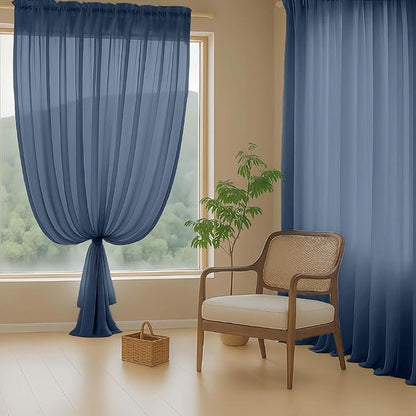 Navy Blue Sheer Curtains for Window 96 Inches Long 2 Panels, Soft Airy Light Filtering Voile Sheer Curtains for Living Room Bedroom, Dual Rod Pocket Elegant Window Drapes, 2x42Wx96L Inches