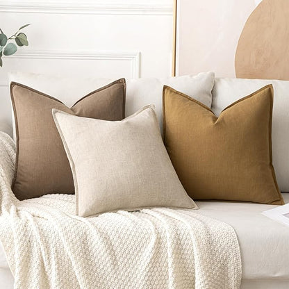 MIULEE Decorative Linen Euro Sham Pillow Covers 28x28 Inch Khaki Boho Farmhouse Neutral Winter Couch Throw Pillows for Bed Pack of 2 Accent Modern Pillowcase Sofa Livingroom Home Decor