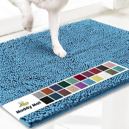 Muddy Mat® | Super Absorbent Door Mat Indoor, Microfiber Quick Dry Chenille Entryway Rug, Non-Slip Front Door Mat, Indoor Mats for Entryway, Machine Washable Pet Rug, Sky Blue 18"x28"