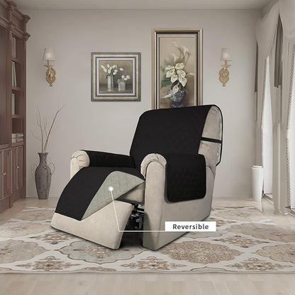 Easy-Going Recliner Chair Slipcover Reversible Sofa Cover Water Resistant Couch Cover Furniture Protector with Elastic Straps for Pets Dog (Recliner 22 inch, Black/Beige)