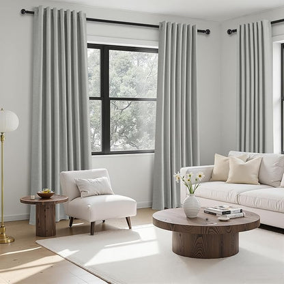 Topfinel 102 Inches Long Linen Blackout Curtains for Bedroom Living Room 100% Black Out Thermal Insulated Ring Hooks Room Darkening Drapes Dark Grey Curtain with Back Tab Rod Pocket 52x102 2 Panels