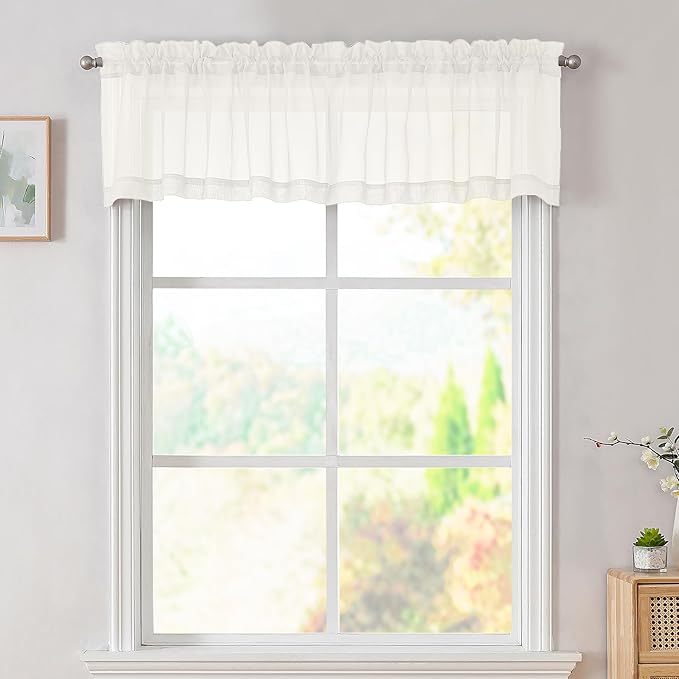 Simplebrand Ivory Valances 14 Inches Long for Living Room Pocket 2 Panel Light Filtering Sheer Translucent Valence Toppers for Window Kitchen Bathroom Bedroom Ivory 42x14 Inch Length