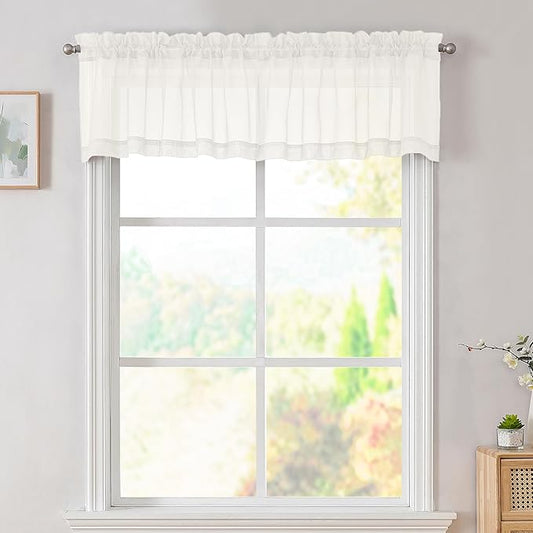 Simplebrand Ivory Valances 14 Inches Long for Living Room Pocket 2 Panel Light Filtering Sheer Translucent Valence Toppers for Window Kitchen Bathroom Bedroom Ivory 42x14 Inch Length