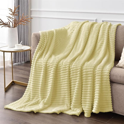 BEDELITE Fleece Throw Blanket for Couch – 3D Ribbed Jacquard Soft and Warm Decorative Fuzzy Blanket – Cozy, Fluffy, Plush Lightweight Transparent Yellow Throw Blankets for Bed, Sofa, 50x60 inches