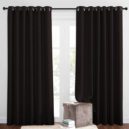NICETOWN Room Darkening Slding Glass Curtain Panels - Window Treatment Thermal Insulated Grommet Light Blocking Drapes for Bedroom/Home Office (2 Panels, 80 by 84, Toffee Brown)